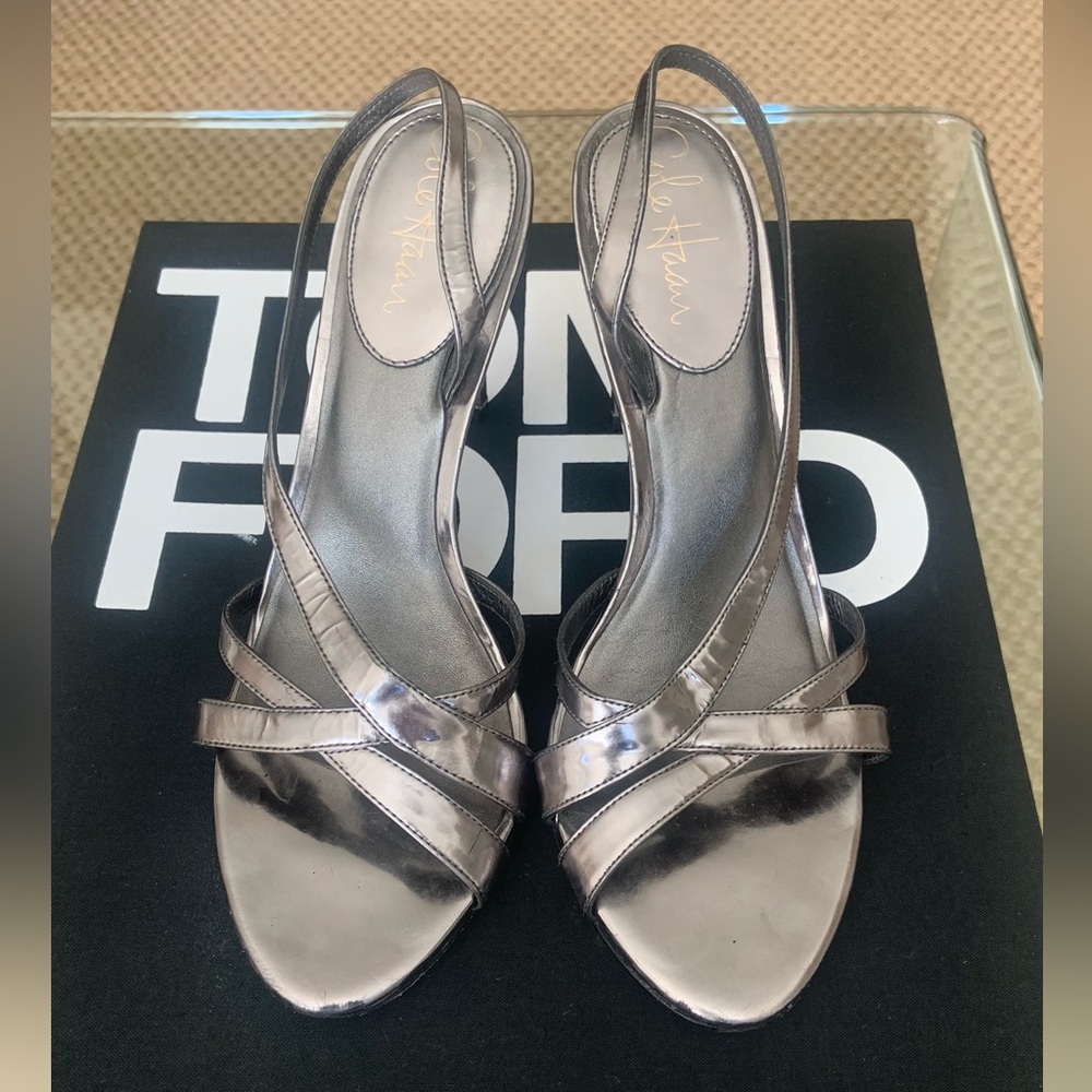 Cole Haan strappy silver heels